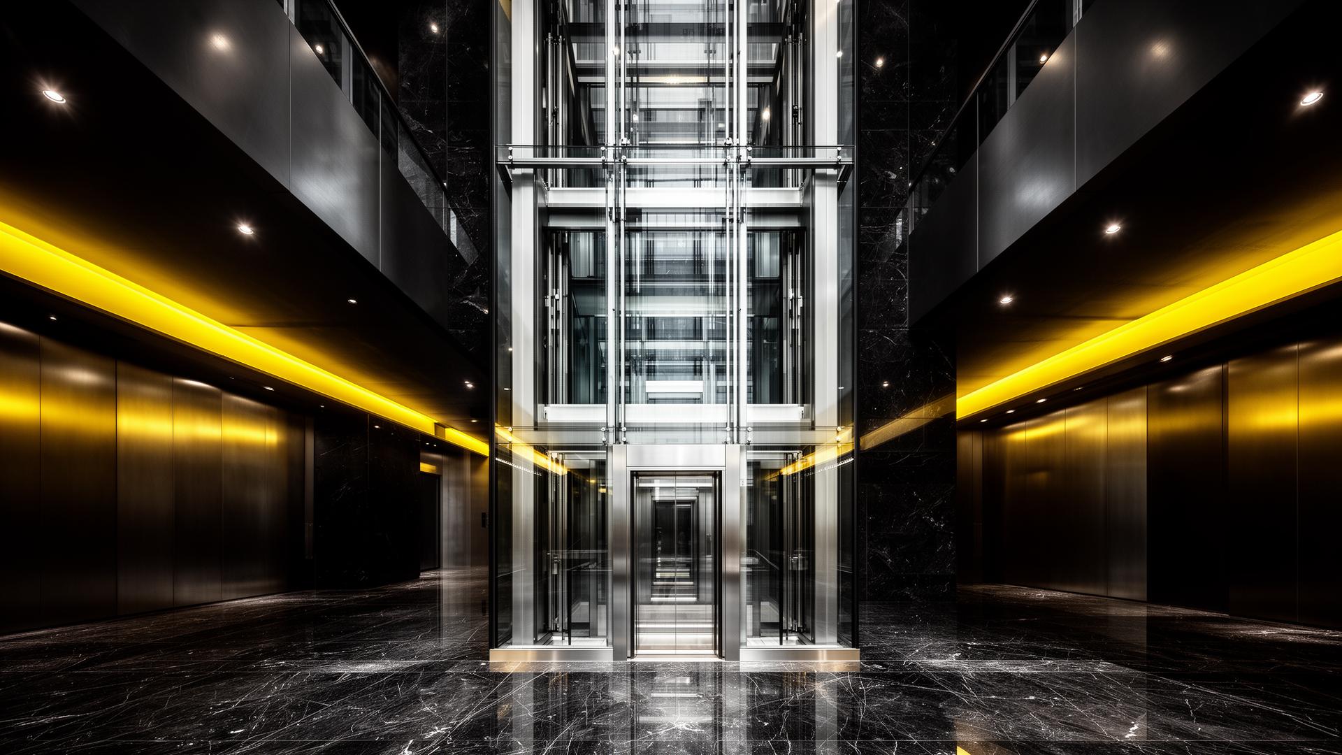 Modern glass elevator in a premium high-rise lobby